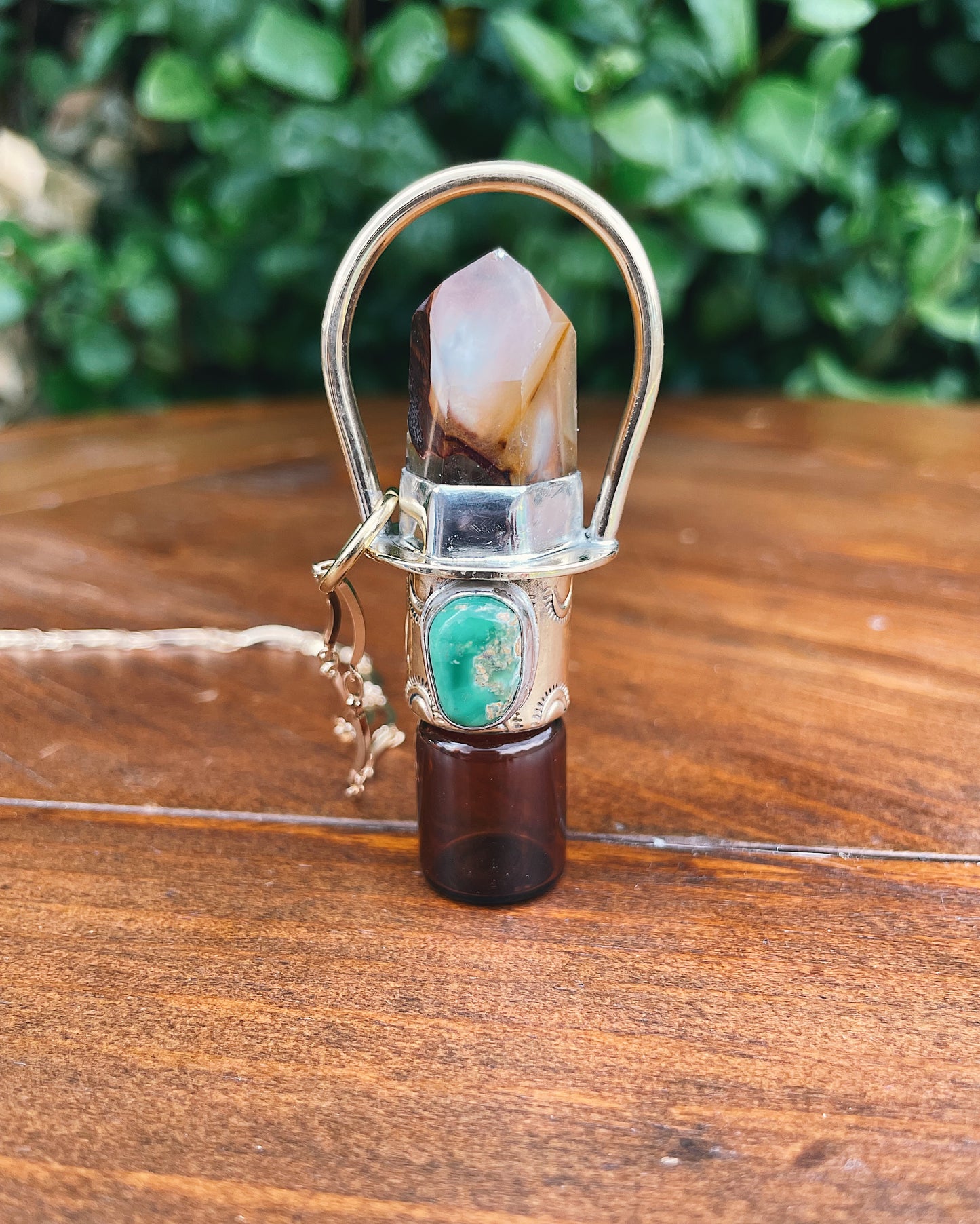 Amphibole Quartz & Turquoise Rollerball Necklace