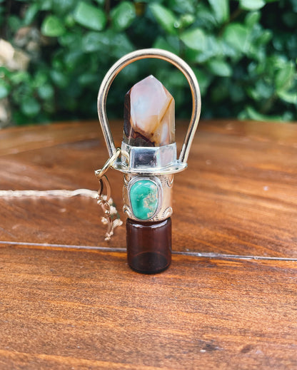 Amphibole Quartz & Turquoise Rollerball Necklace