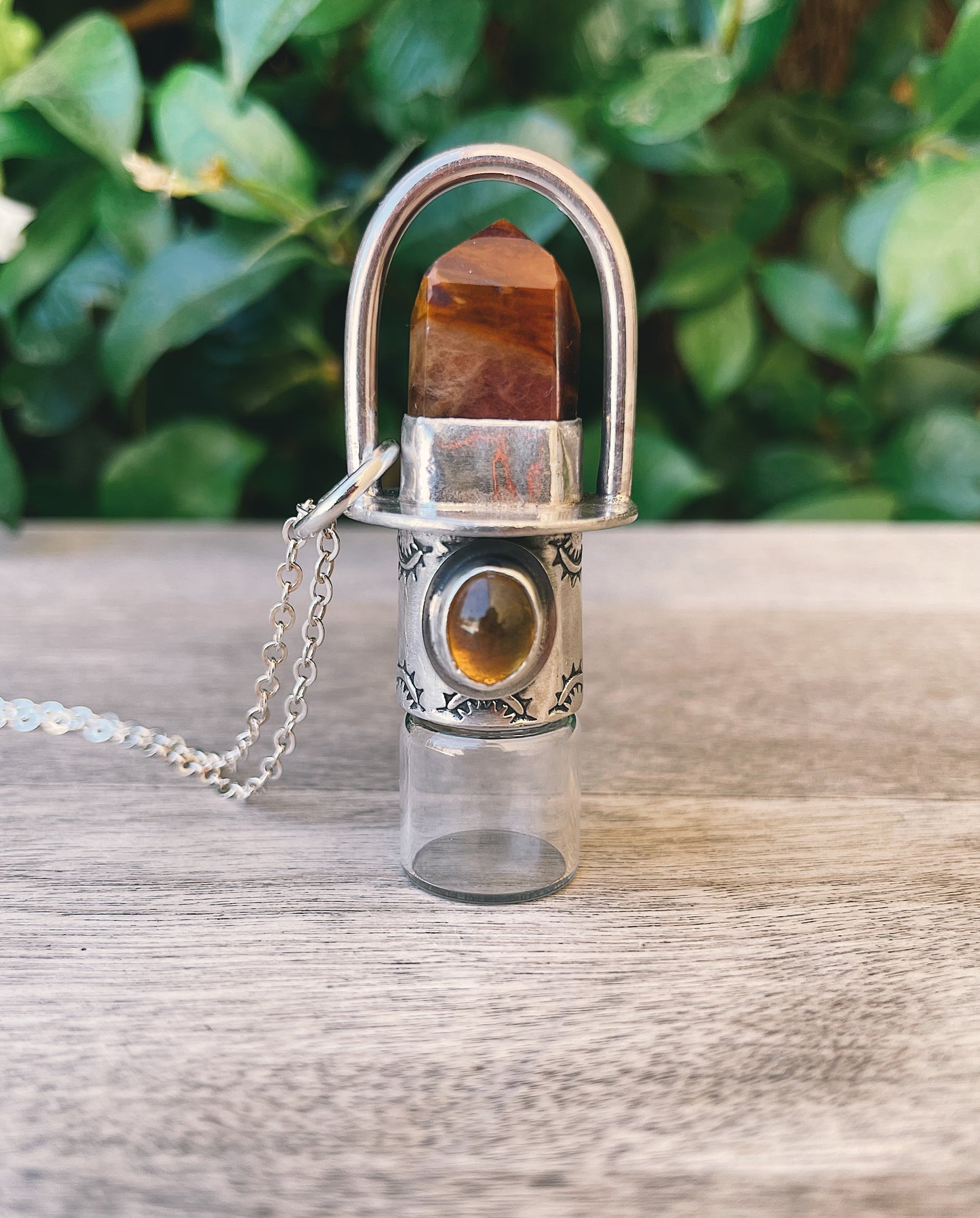 Amphibole + Baltic Amber Rollerball Necklace