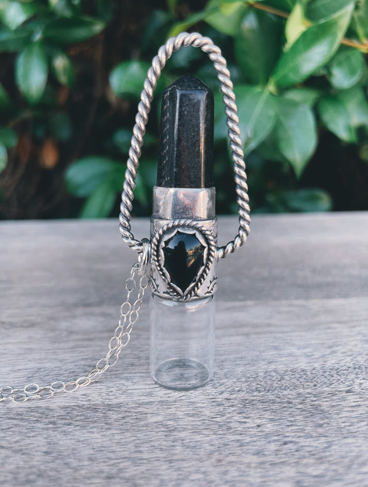 Obsidian + Black Onyx Rollerball Necklace
