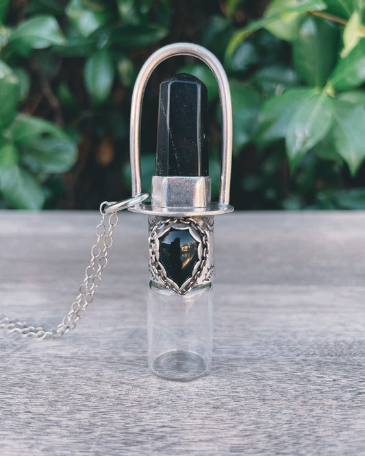 Obsidian + Black Onyx Rollerball Necklace