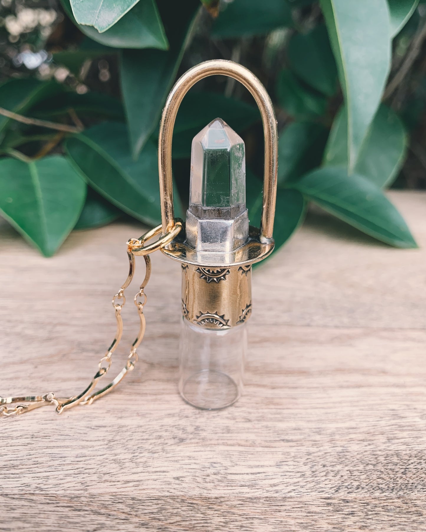 Brass Classic - Clear Quartz Rollerball Necklace