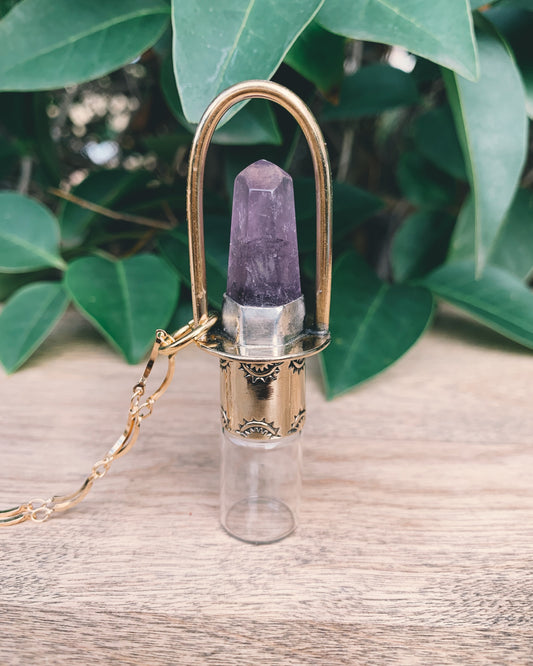 Brass Classic -  Amethyst Rollerball Necklace