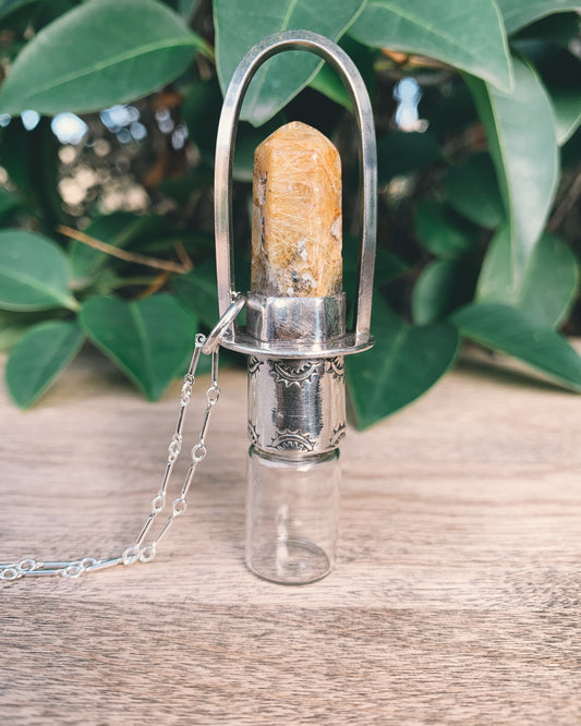 Sterling Silver Classic - Golden Rutilated Quartz Rollerball Necklace