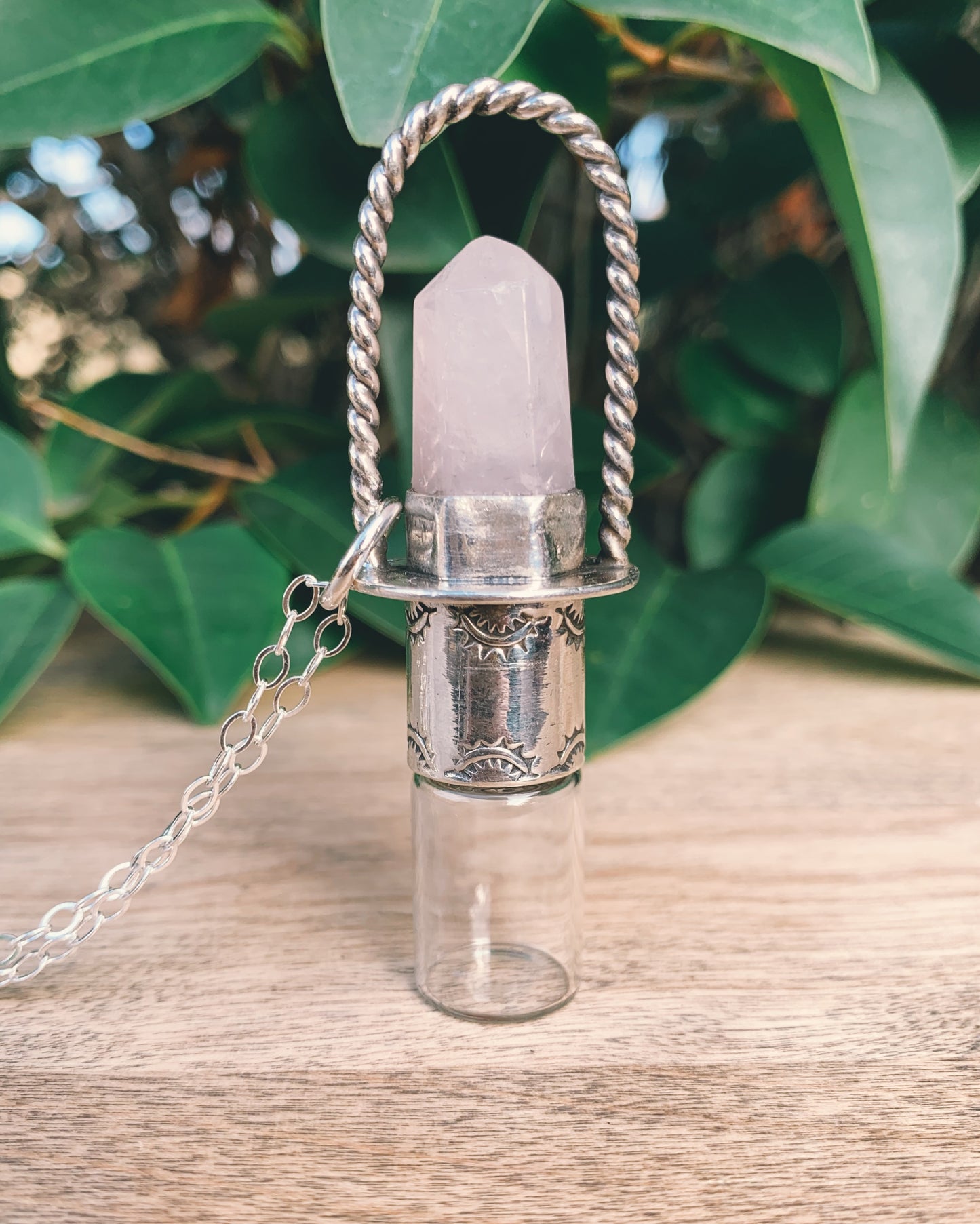 Sterling Silver Classic - Rose Quartz Rollerball Necklace