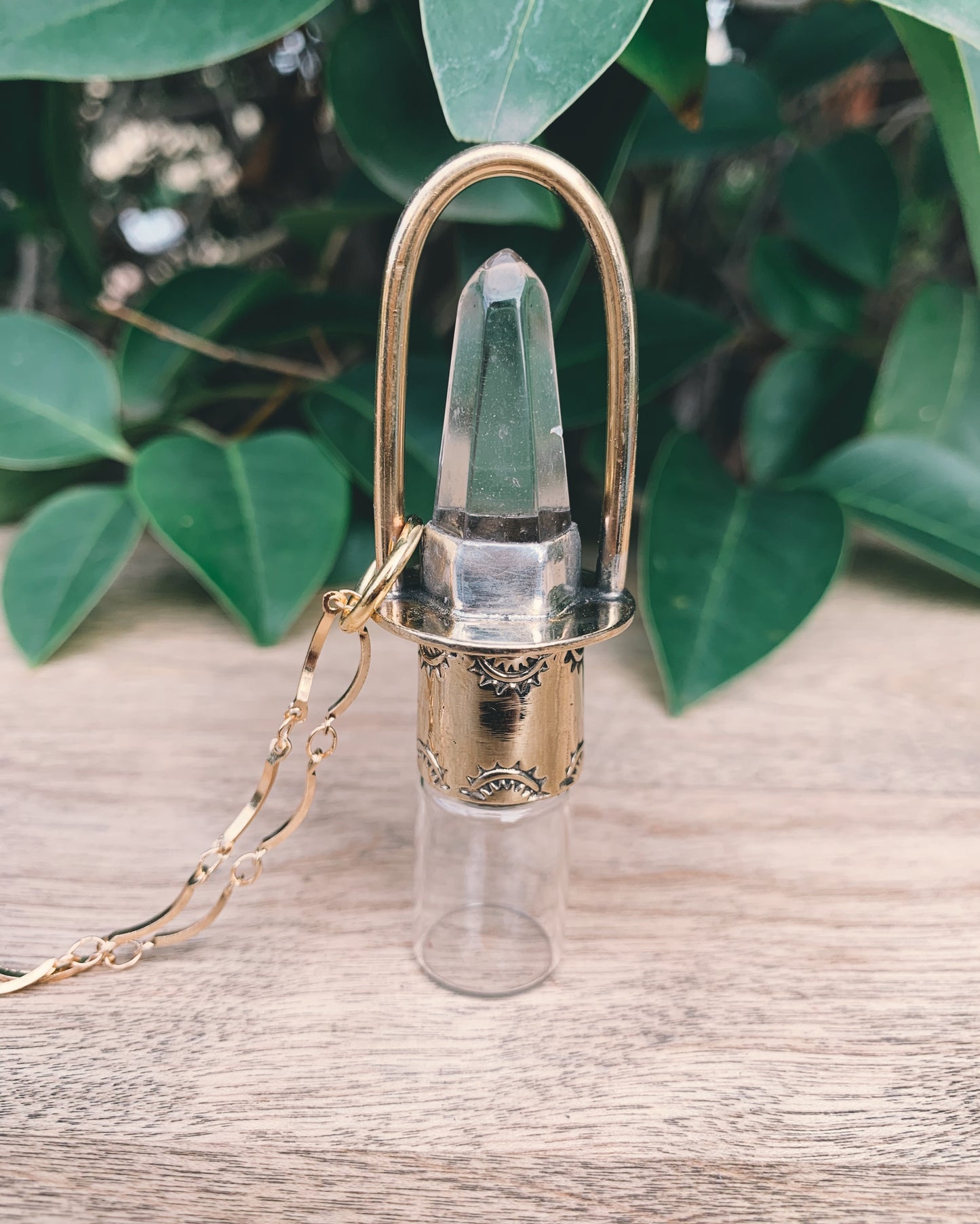 Brass Classic - Clear Quartz Rollerball Necklace