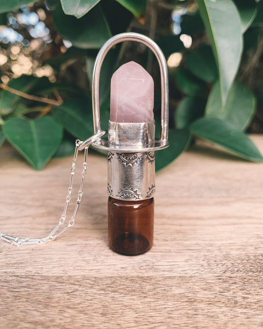 Sterling Silver Classic - Rose Quartz Rollerball Necklace