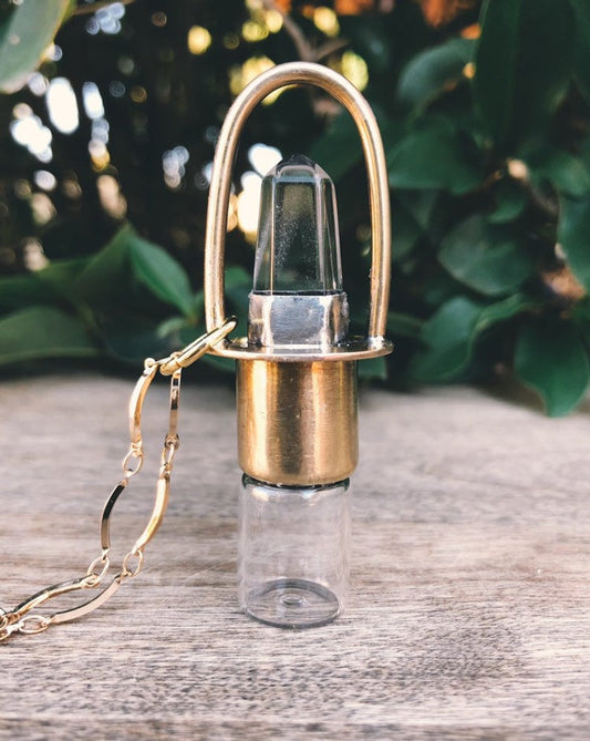 Classic - Clear Quartz and Brass Rollerball Necklace