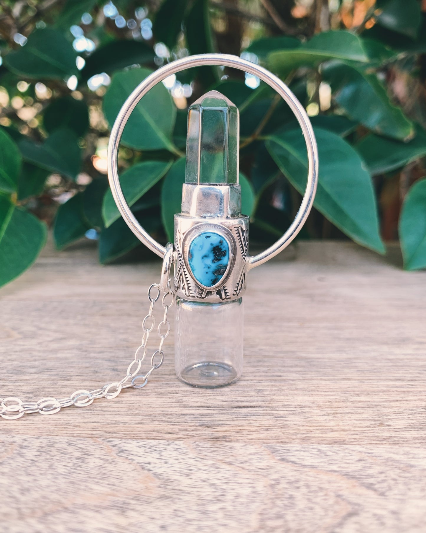 Horizon - Clear Quartz and Sleeping Beauty Turquoise Rollerball Necklace