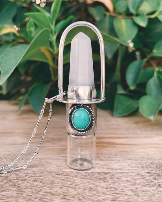 Classic - Chrysoprase, Milky Quartz and Sterling Silver Rollerball Necklace