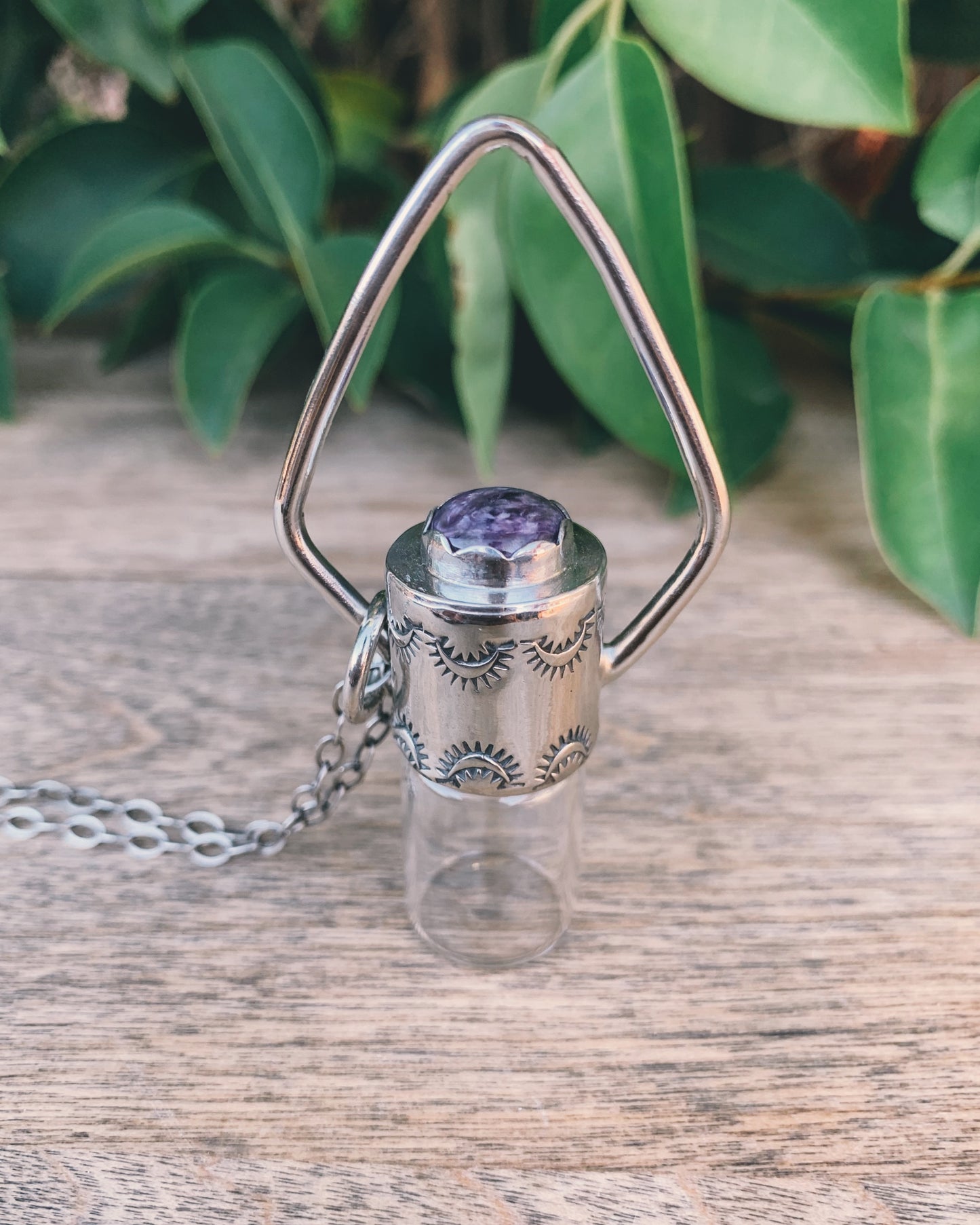 Geometric - Charoite and Sterling Silver Rollerball Necklace
