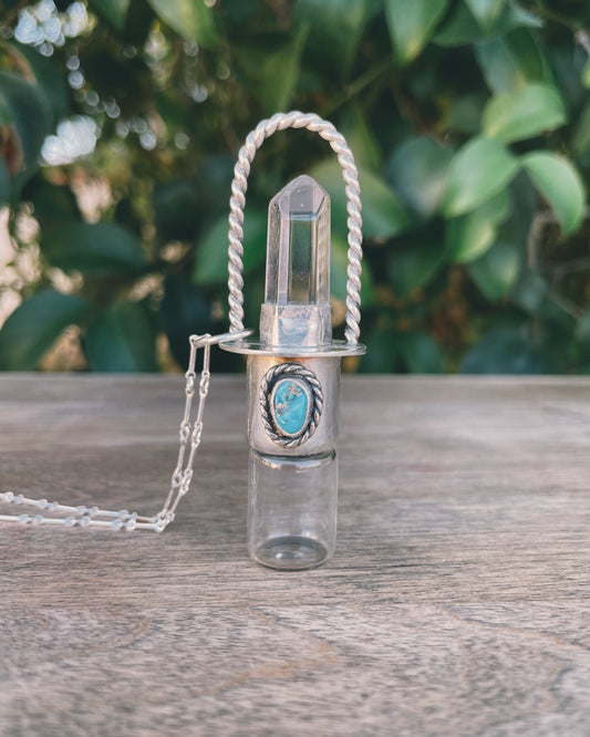 Sterling Silver Twist Classic - Clear Quartz + Sleeping Beauty Turquoise Rollerball Necklace