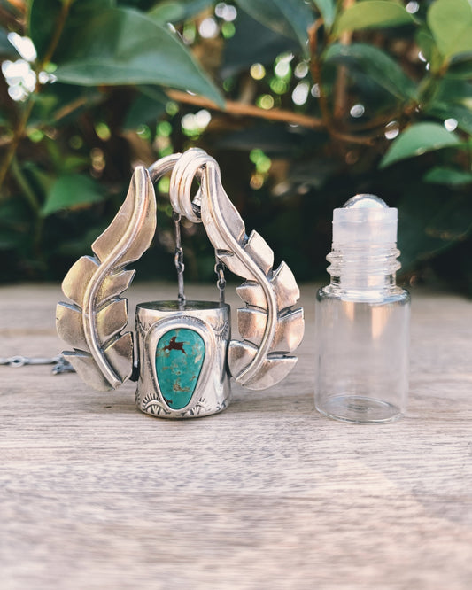 Candelaria Turquoise Leaves and Sterling Silver Horizon Rollerball Necklace
