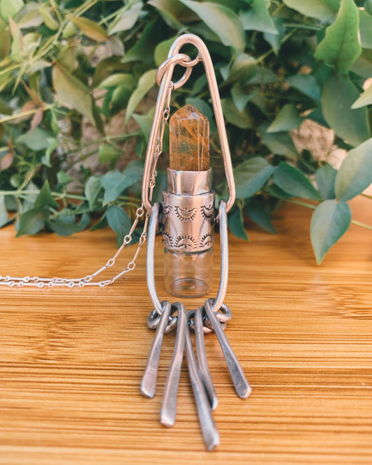 Sterling Silver Fringe - Golden Rutilated Quartz Rollerball Necklace