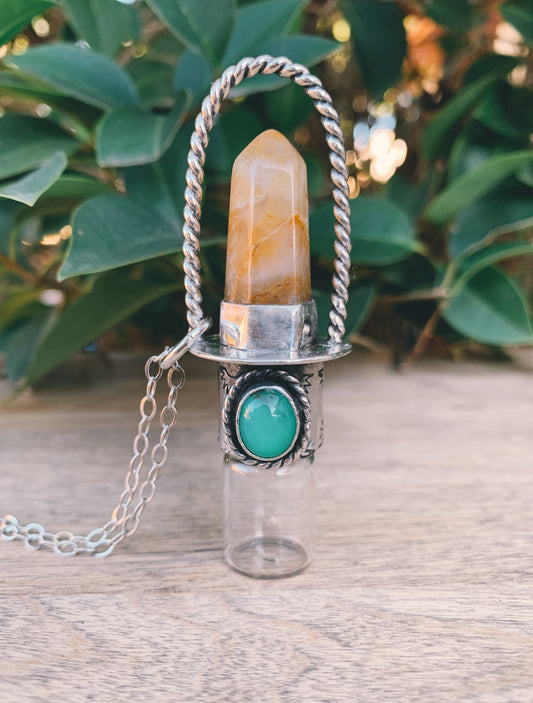 Sterling Silver Classic - Golden Healer and Chrysoprase Rollerball Necklace