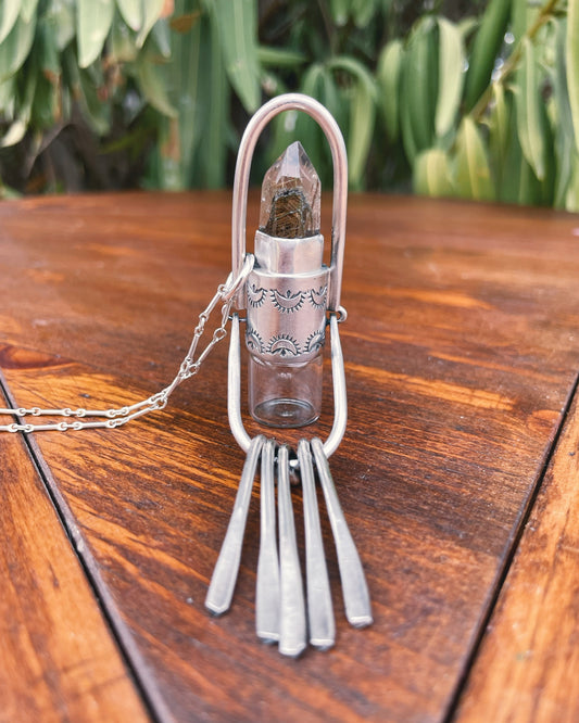 Sterling Silver Fringe - Smoky Quartz Rollerball Necklace