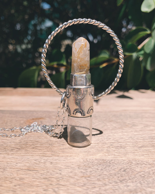 Sterling Silver Horizon - Golden Rutilated Quartz Rollerball Necklace