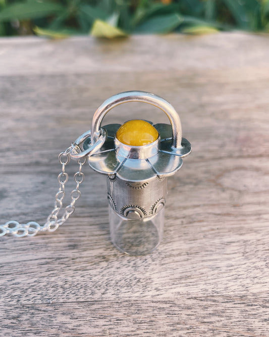 Sterling Silver Daisy - Yellow Topaz Rollerball Necklace