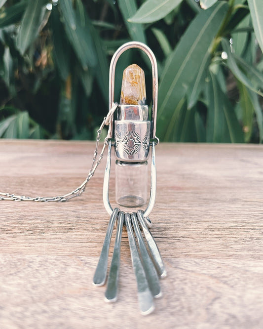 Sterling Silver Fringe - Gold Rutilated Quartz Rollerball Necklace