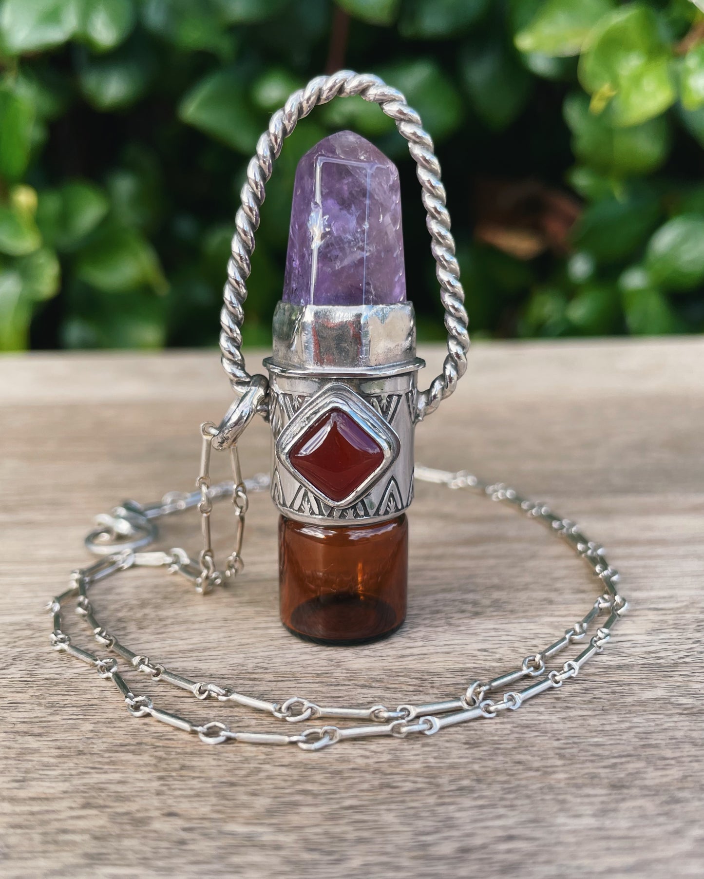 Amethyst & Carnelian Rollerball Necklace