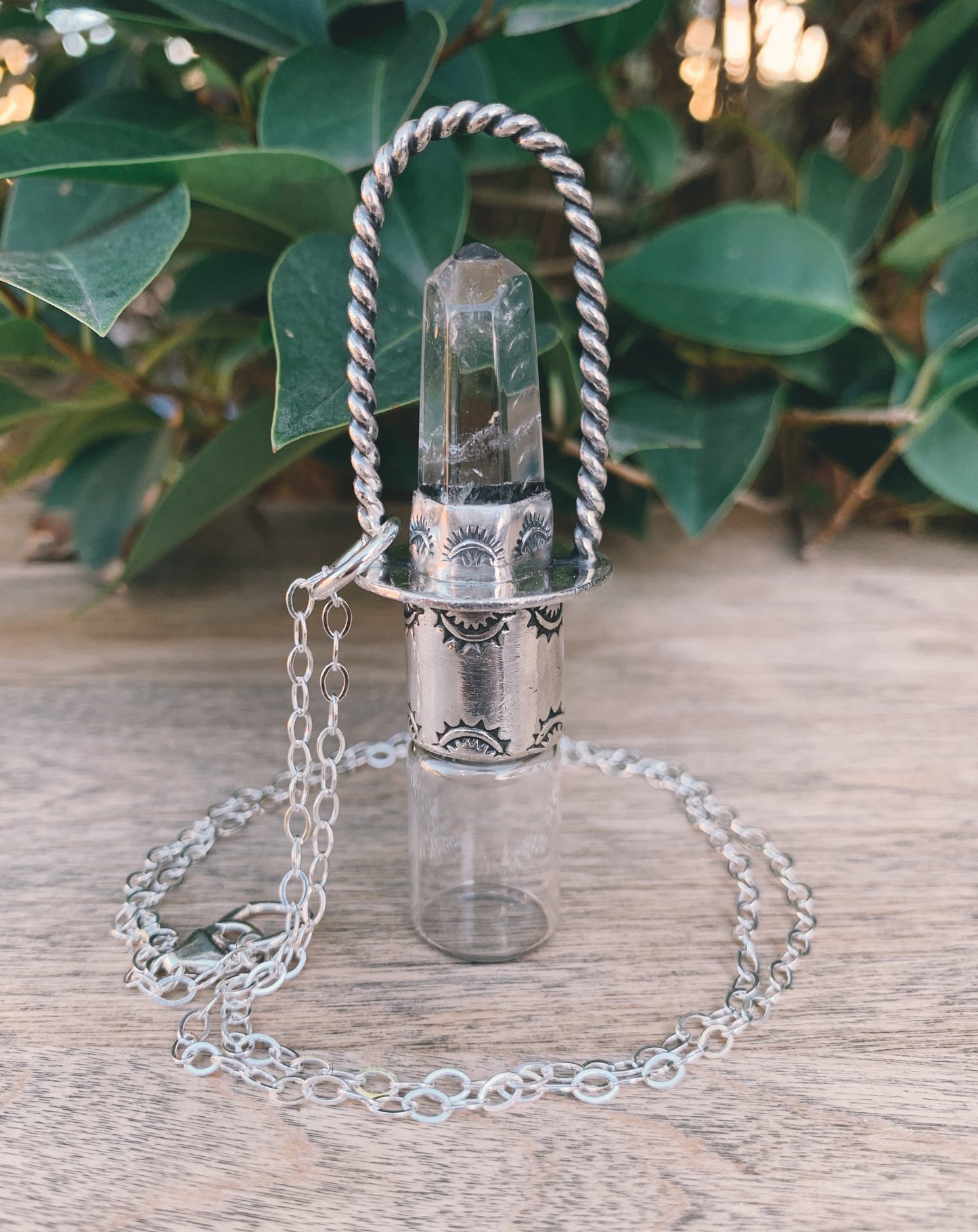 Sterling Silver Classic - Clear Quartz and Rollerball Necklace