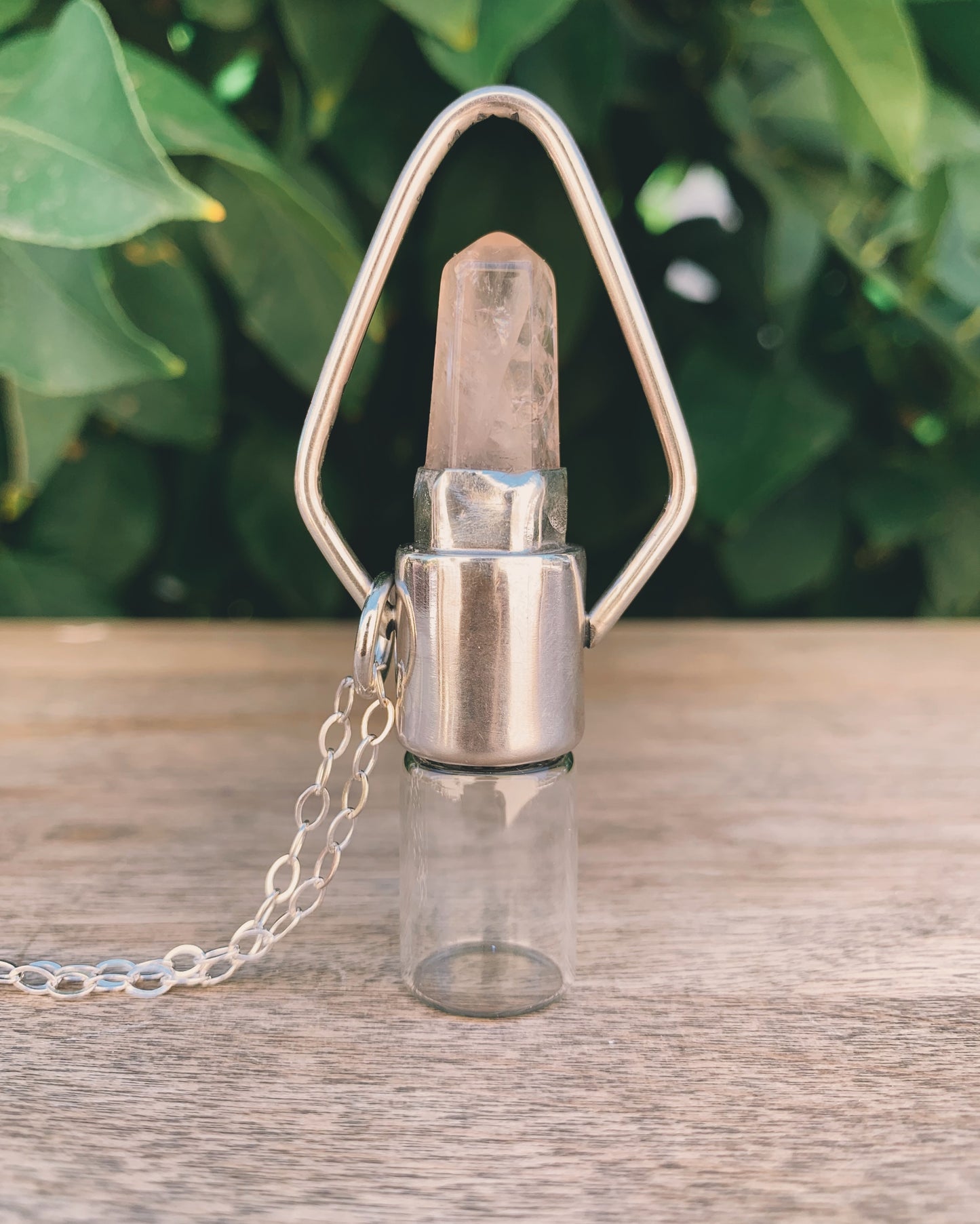 Geometric - Rose Quartz and Sterling Silver Rollerball Necklace