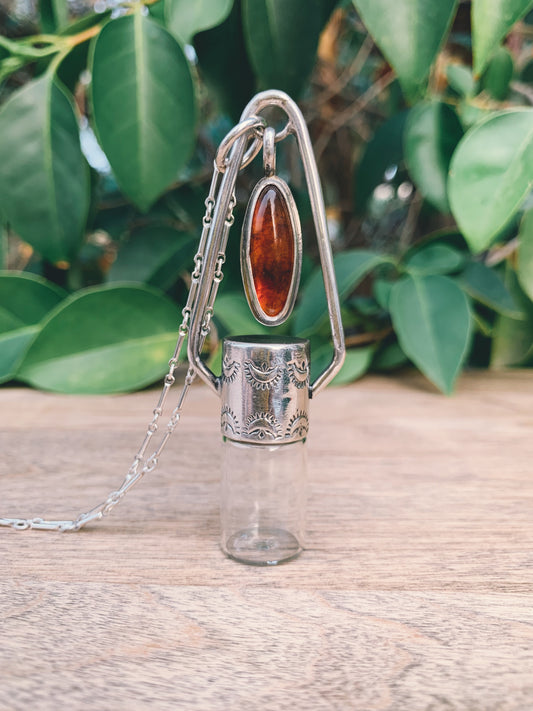 Sterling Silver Floater - Baltic Amber Rollerball Necklace