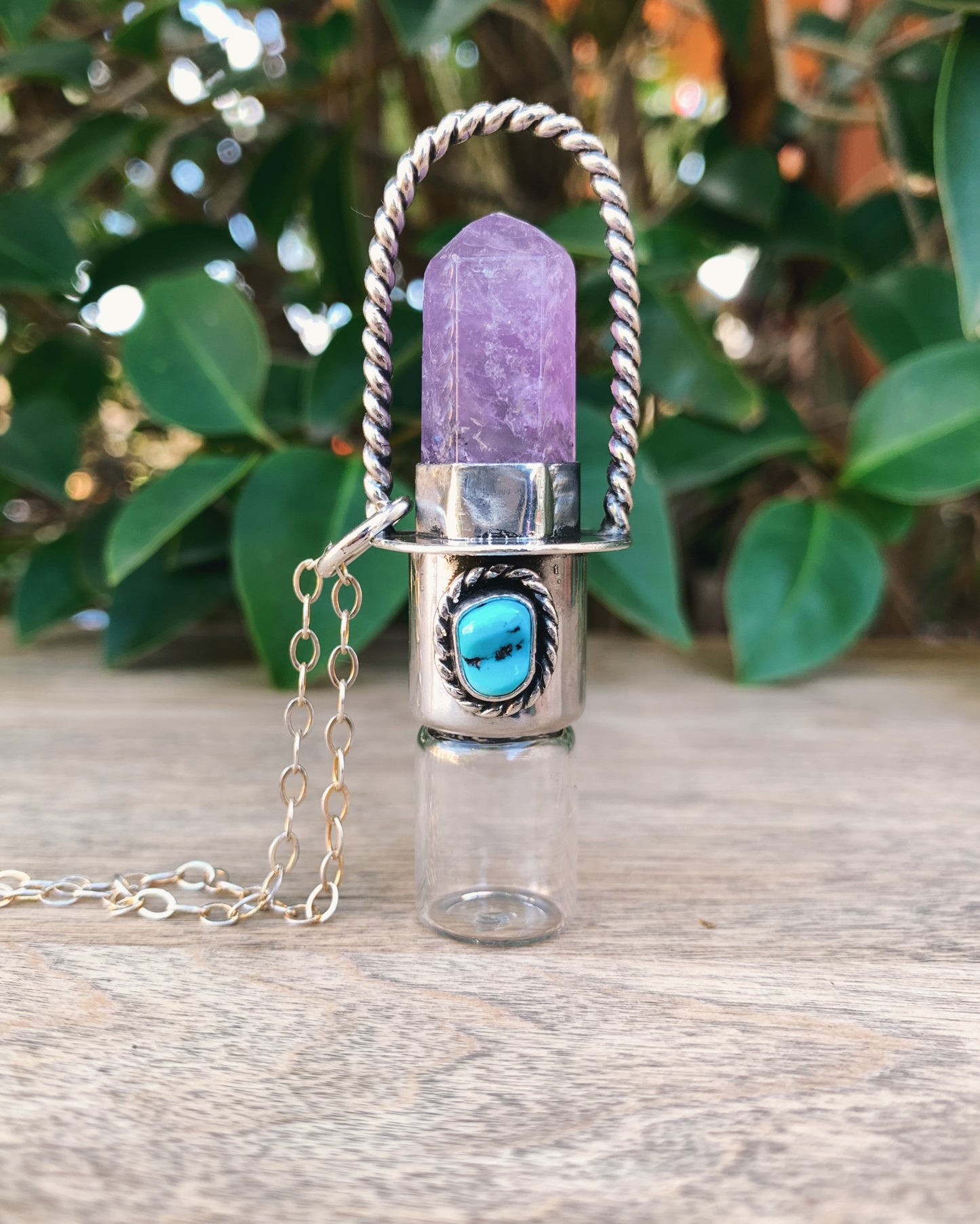 Sterling Silver Twist Classic - Amethyst + Sleeping Beauty Turquoise Rollerball Necklace