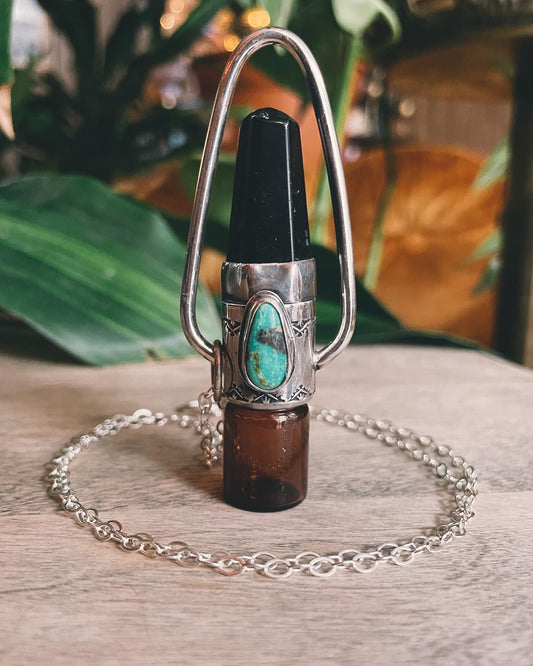 Obsidian & Nevada Turquoise Rollerball necklace