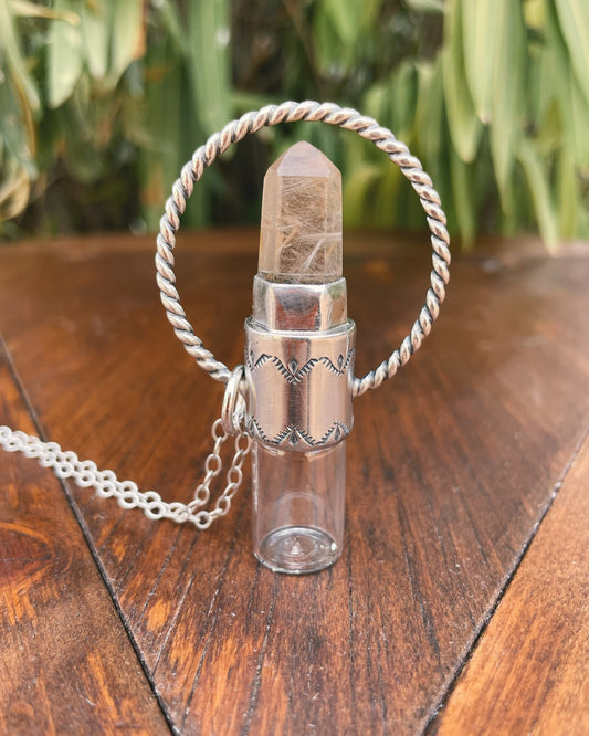 Sterling Silver Twist Horizon - Rutilated Quartz Rollerball Necklace