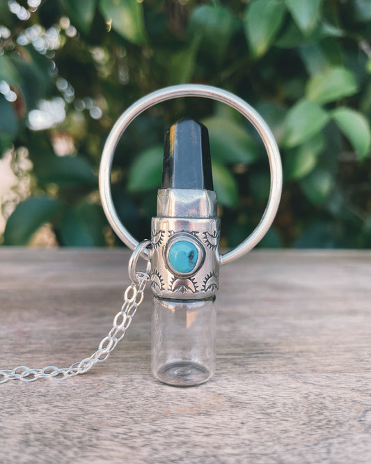 Sterling Silver Horizon - Falcon's Eye + Sleeping Beauty Turquoise Rollerball Necklace