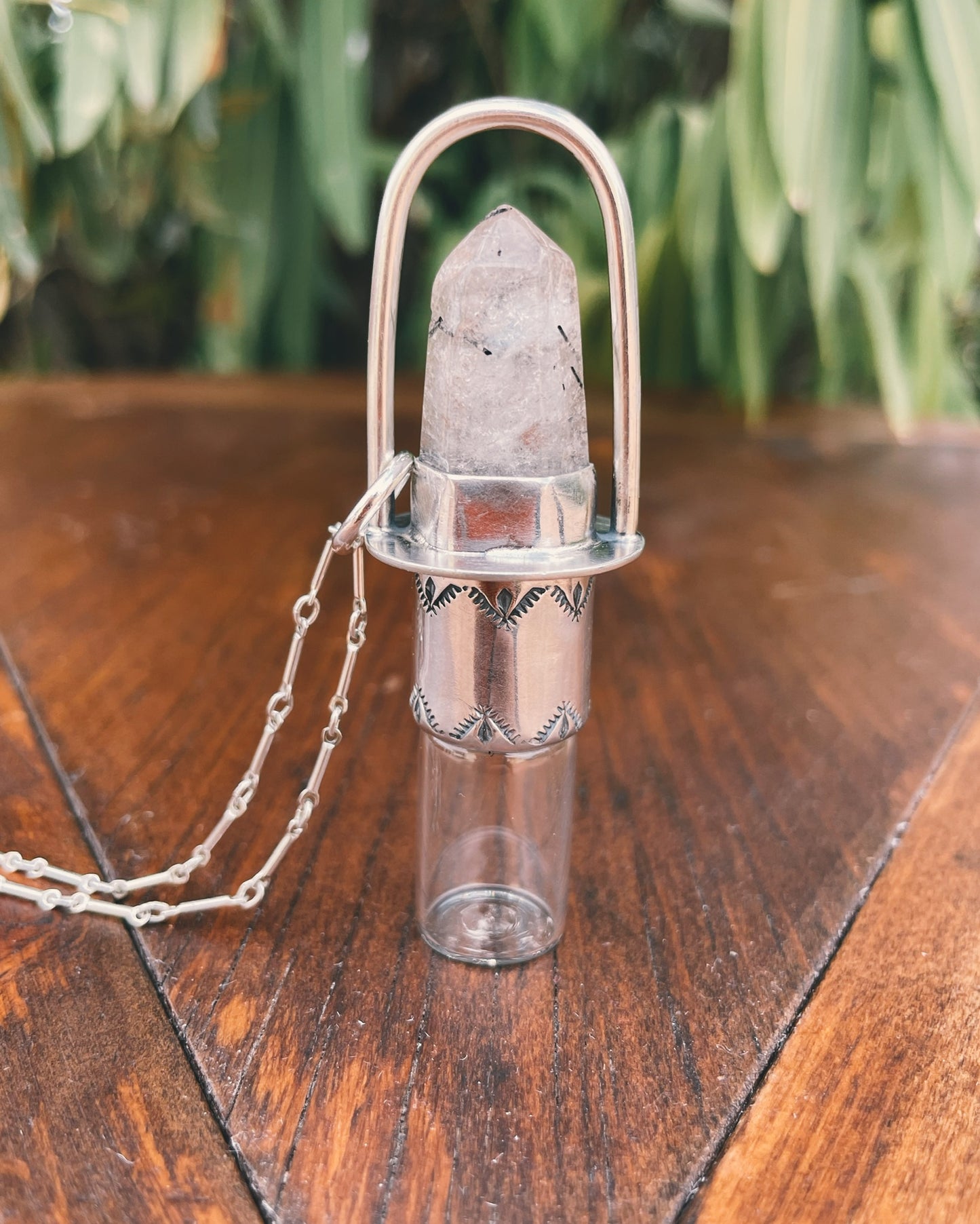 Sterling Silver Classic - Black Tourmalinated Quartz Rollerball Necklace