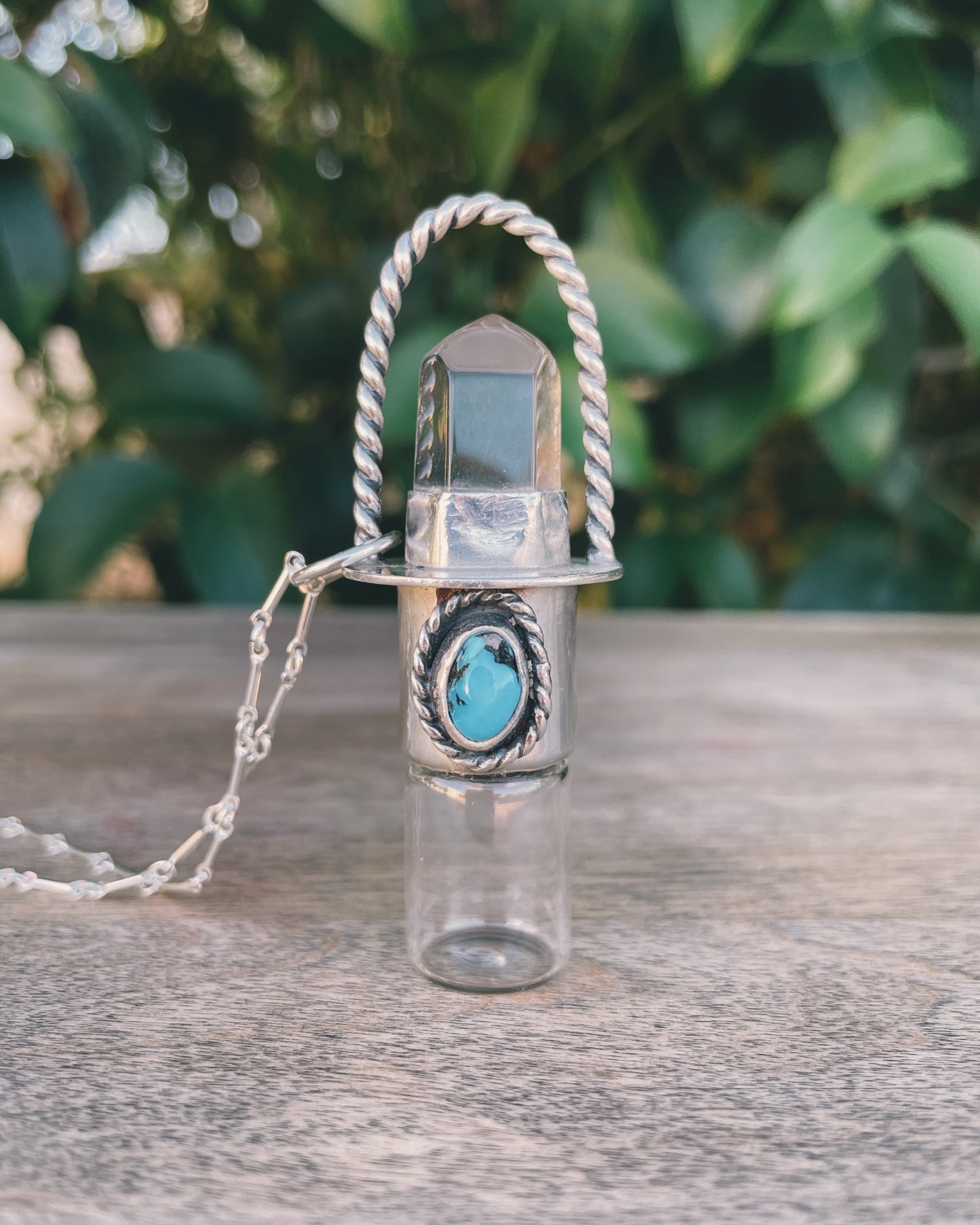 Sterling Silver Twist Classic - Clear Quartz + Sleeping Beauty Turquoise Rollerball Necklace