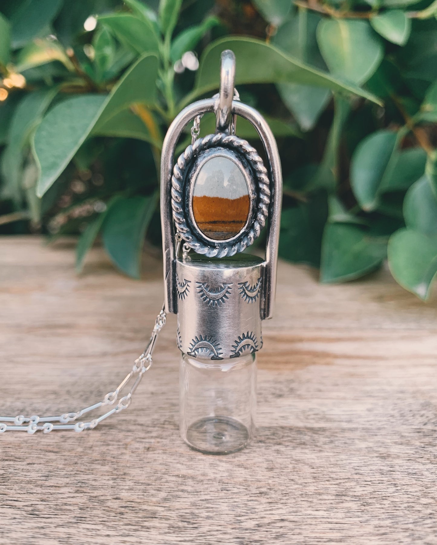 Floating - Picture Jasper and Sterling Silver Rollerball Necklace