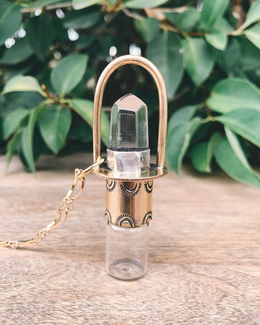 Classic - Clear Quartz and Brass Rollerball Necklace