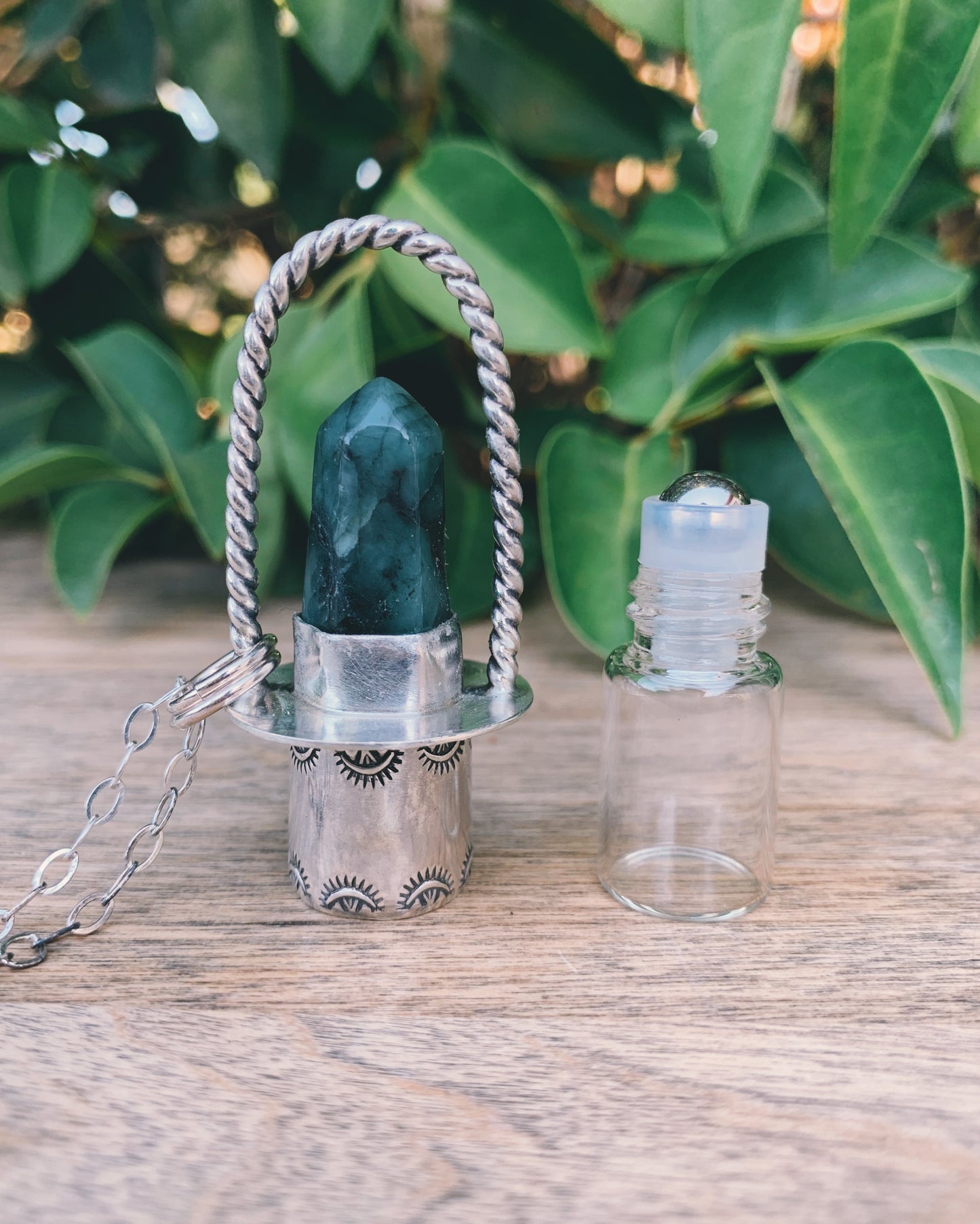 Classic - Emerald and Sterling Silver Rollerball Necklace