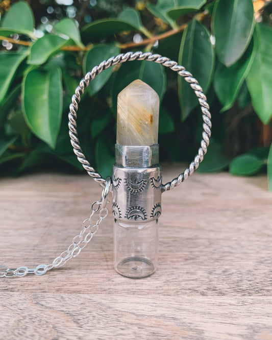 Sterling Silver Horizon - Golden Rutilated Quartz Rollerball Necklace