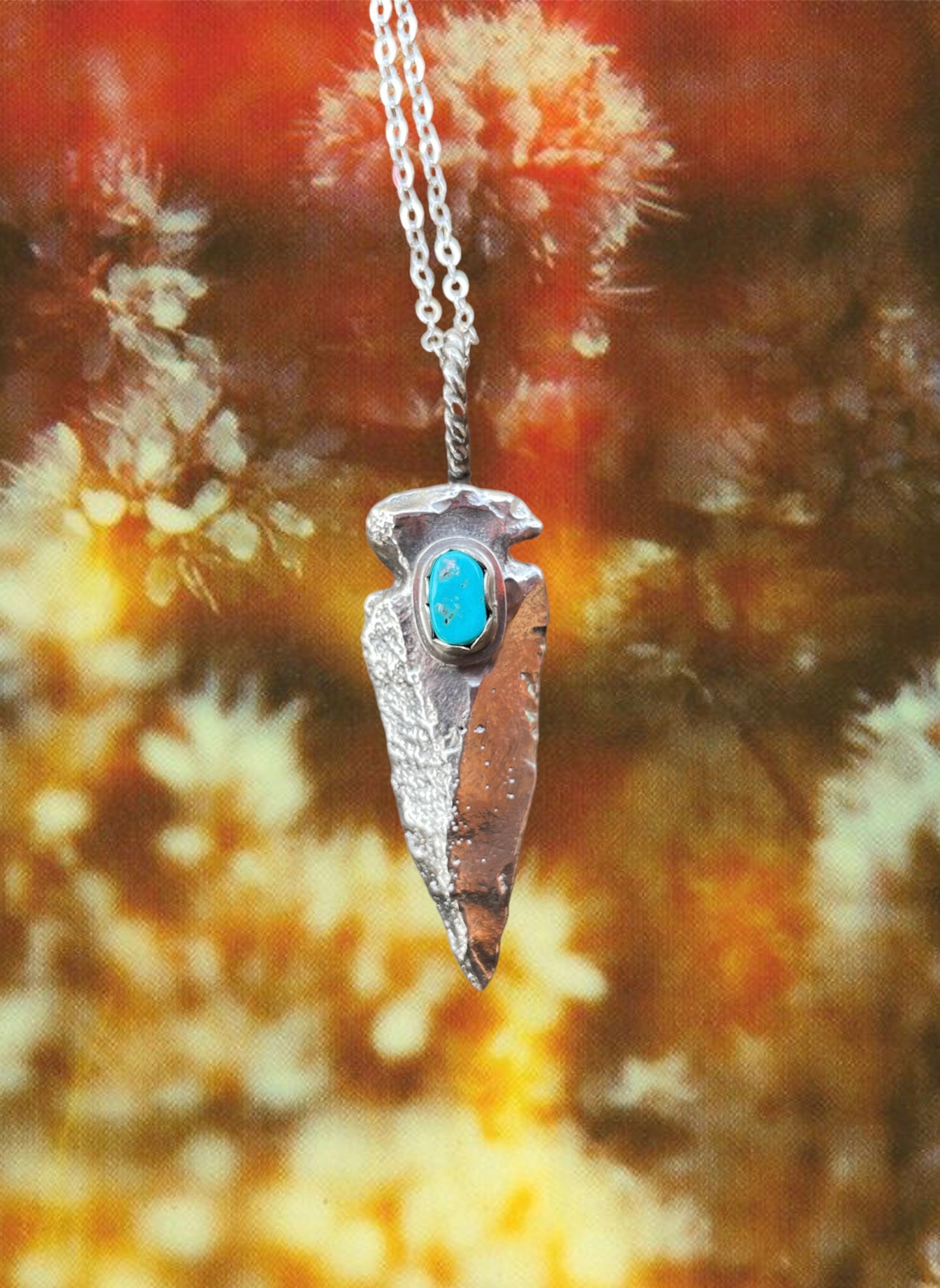 Sterling Silver Arrowhead Necklace with Sleeping Beauty Turquoise