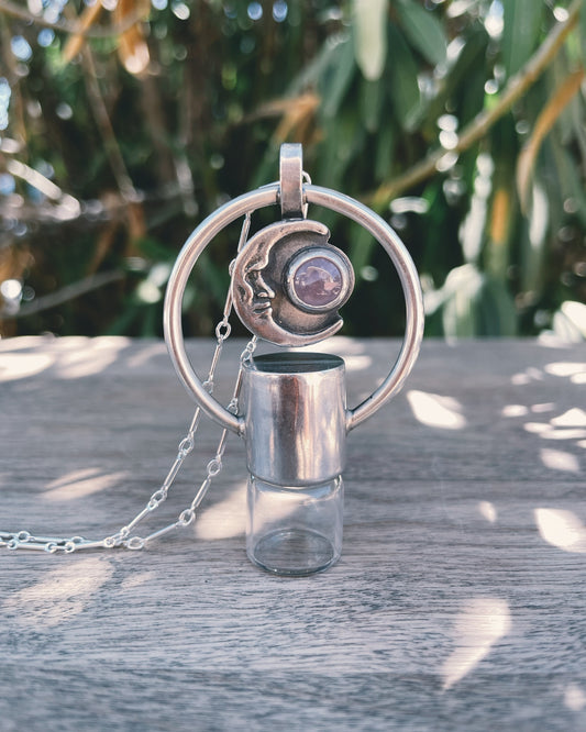 Sterling Silver Man in the Moon - Kunzite Rollerball Necklace