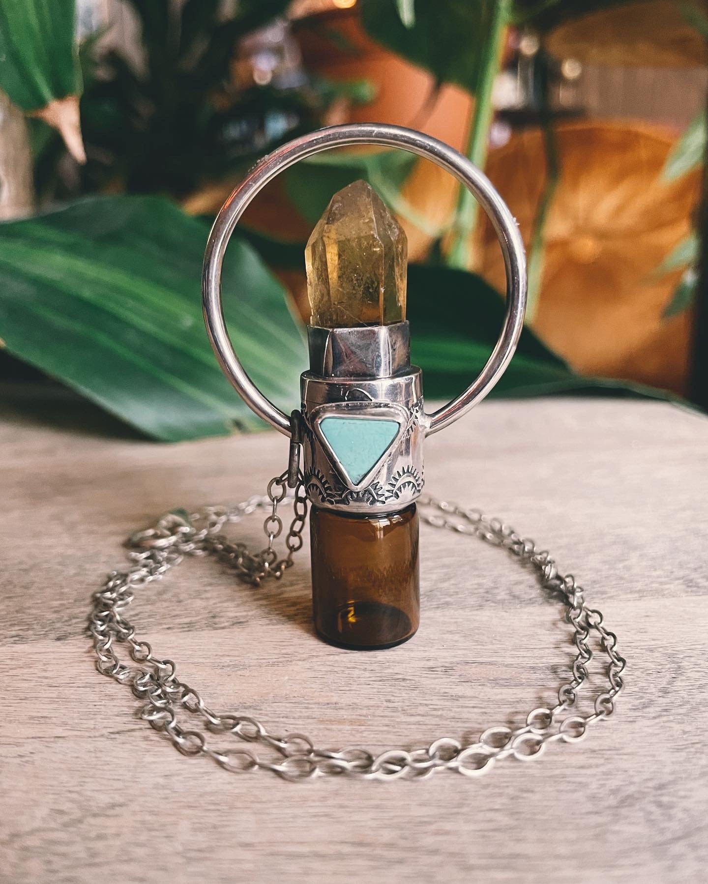 Citrine & Morenci Turquoise Rollerball Necklace