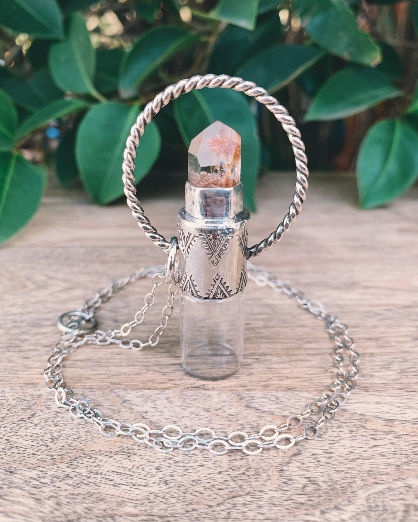 Twisted Horizon - Red Rutilated Quartz and Sterling Silver Rollerball Necklace