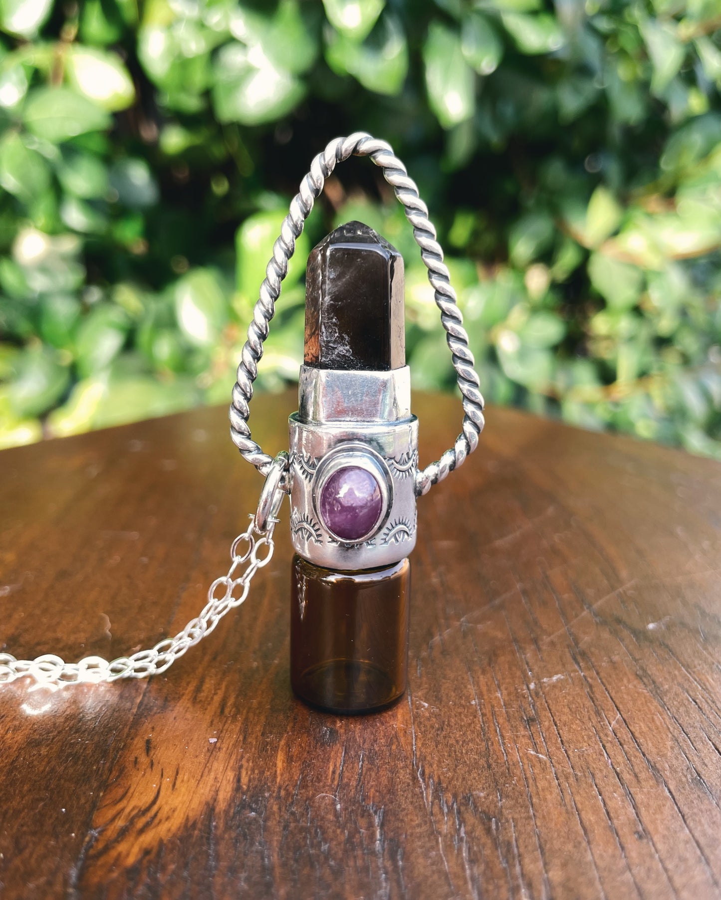 Sterling Silver Geometric - Pink Sapphire + Super Seven Rollerball