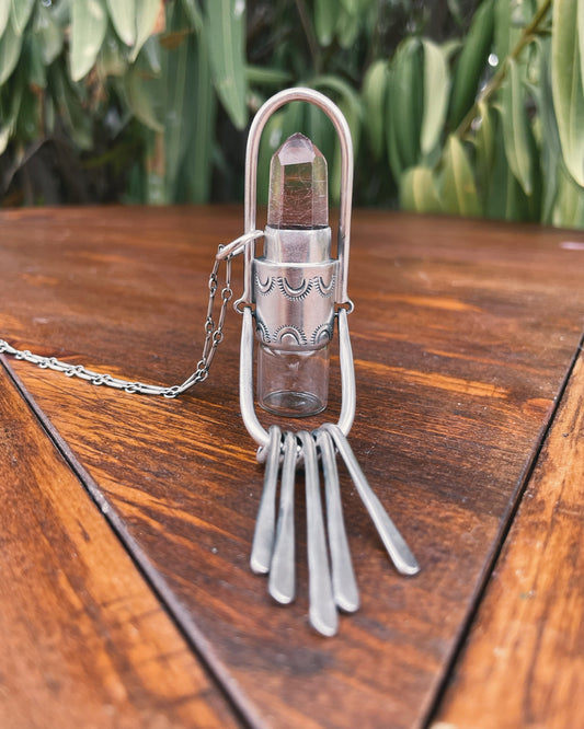 Sterling Silver Fringe - Red Rutilated Quartz Rollerball Necklace