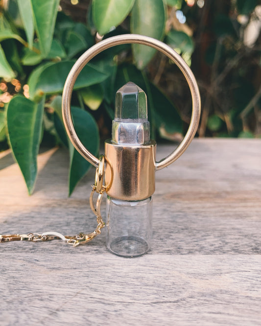 Horizon - Clear Quartz and Brass Rollerball Necklace