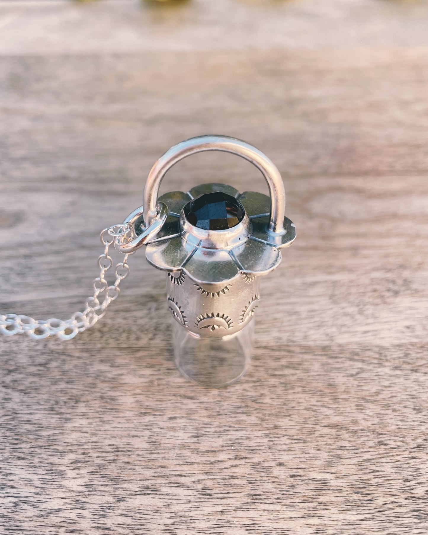 Sterling Silver Daisy - Garnet Rollerball Necklace