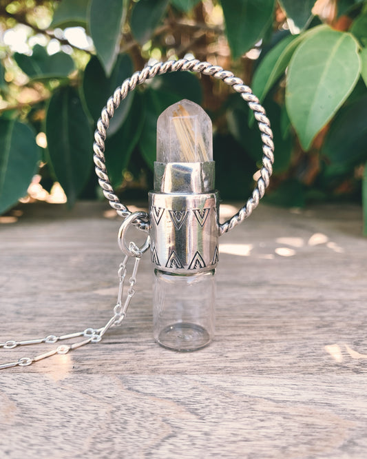 Sterling Silver Horizon - Golden Rutilated Quartz Rollerball Necklace