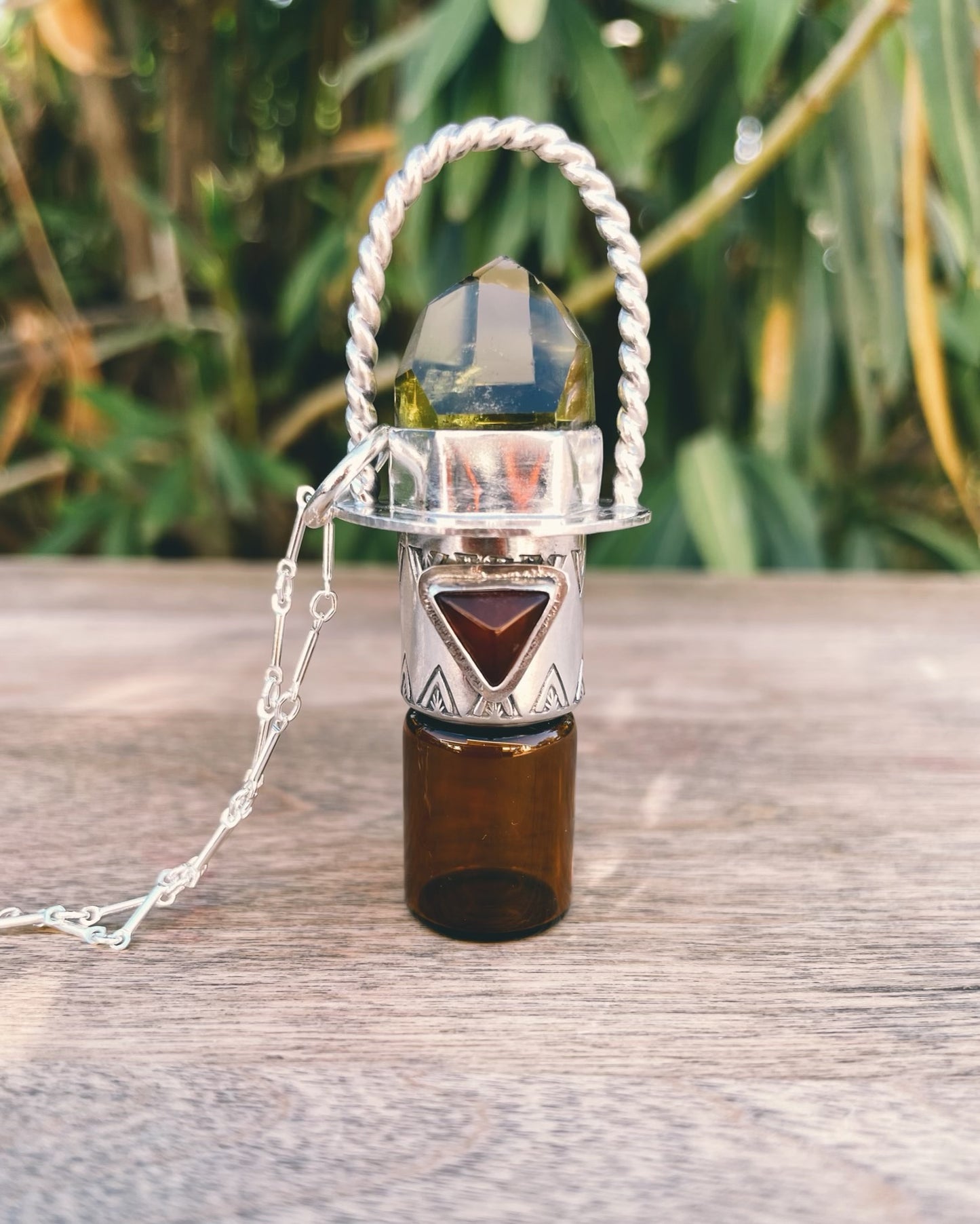 Sterling Silver Twist Classic - Citrine + Baltic Amber Rollerball Necklace