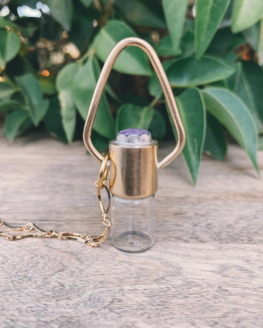 Geometric - Charoite and Brass Rollerball Necklace