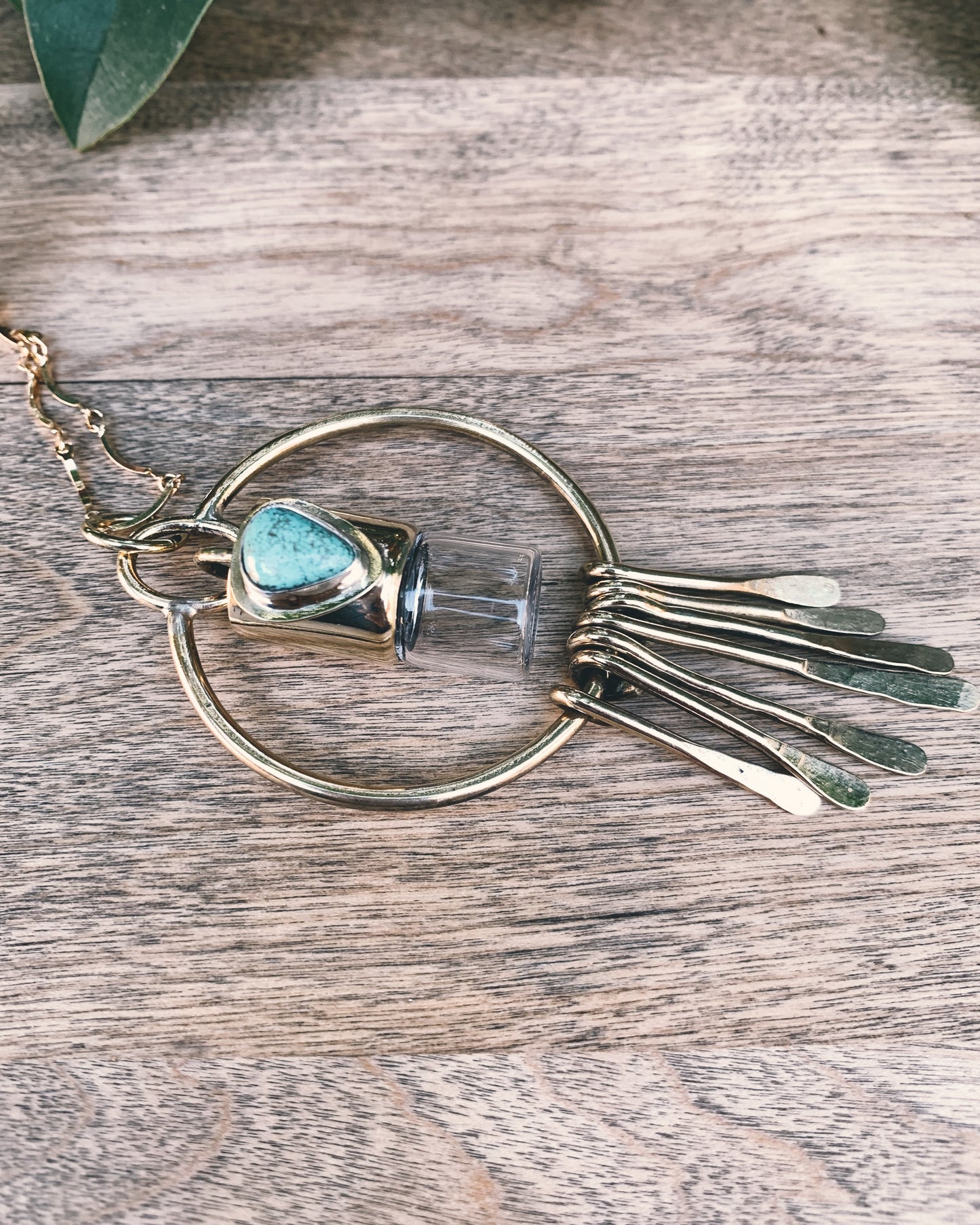 Oleum Dream Catcher - Candelaria Turquoise and Brass Rollerball Necklace