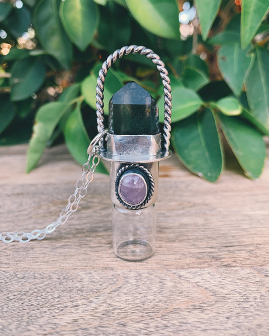 Classic - Lodolite, Kunzite, and Sterling Silver Rollerball Necklace